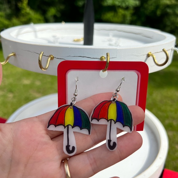 rainbow parasol shrinky dink earrings - Picture 4 of 6